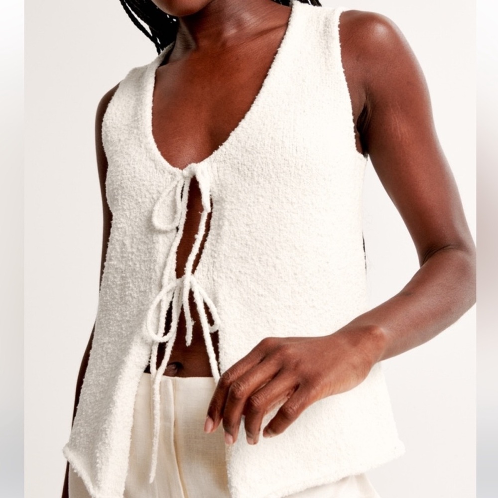 Abercrombie & Fitch Cream Tie Front Tank Top